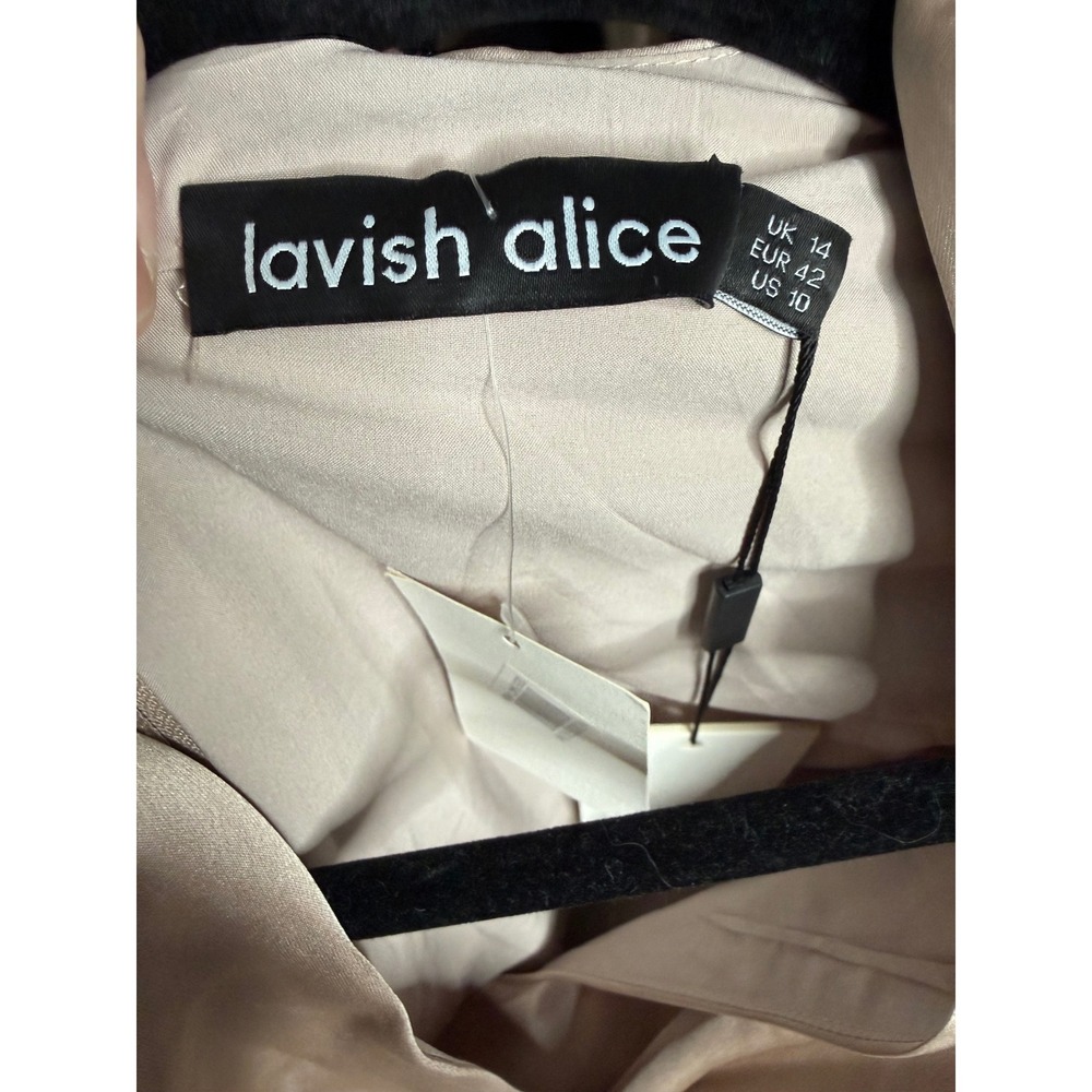 NWT Lavish Alice satin balloon sleeve wrap midi dress in champagne - Picture 3 of 11